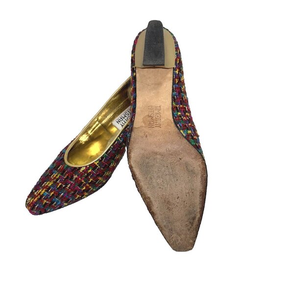 Vintage Hitsman Tweed Pumps Gold Heel Mob Wife Quiet Luxury Size 8N Spain - Picture 7 of 7